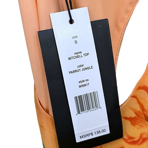 Walter Baker Parrot Print Tropical Tank Top Open Sides Orange Multi Beachy - Picture 7 of 10